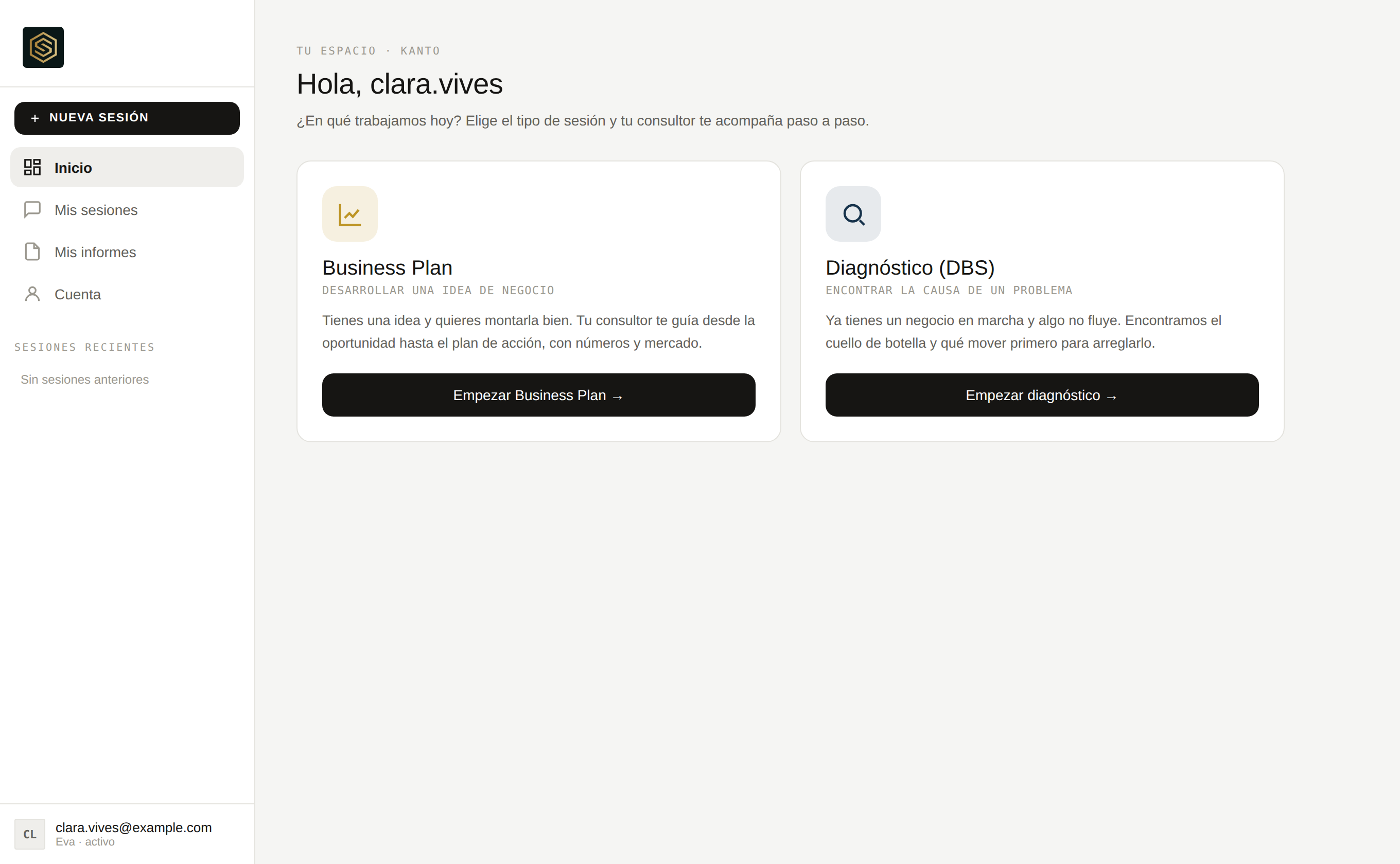 Tu espacio Kanto: elegir Business Plan o Diagnóstico